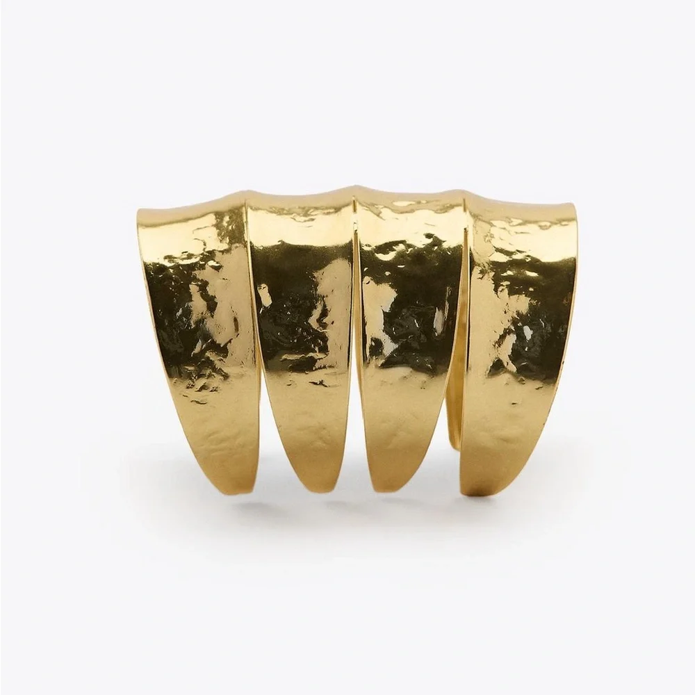 NWOT. Zara Golden Four-Row Embossed Metal Cuff Bracelet.